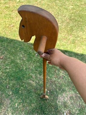 Vintage Hobby Horse Handmade Hand carved Toy Ridding Wheel Folk Art Nursery